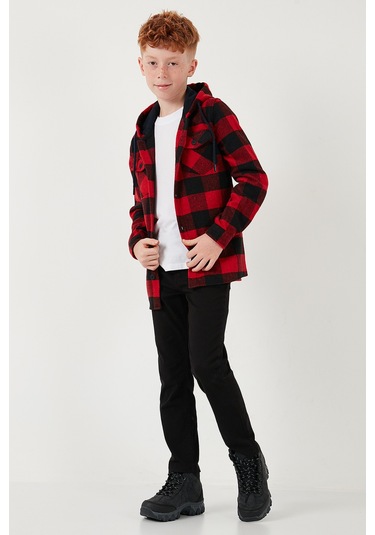 Lela Kapüşonlu Çift Cepli Ekoseli Oduncu Erkek Çocuk Gömlek Cf25W81787 Kırmızı