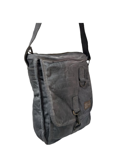 Vintage Salaş Kaliteli Unisex Taşlanmış Kumaş Okul Gezi Postacı Çantası 27x33cm GRİ