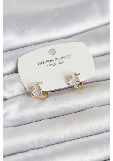 Kitty Model Gold Renk Pirinç Çocuk Küpe Altın
