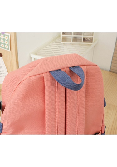 Moveevo Renkli Kumaşlı 5 Parça Aksesuar Seti İle Büyük Kapasiteli Çift Omuzlu Sırt Çantası Mor Renk Çok Renkli