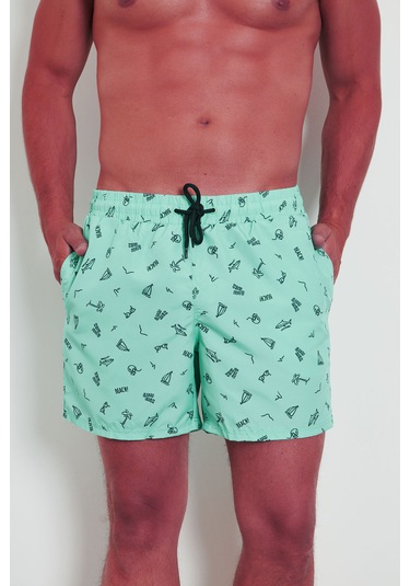 Enrico Ferry Erkek Aqua Hızlı Kuruyan Baskılı Deniz Şortu Edy2590 Aqua