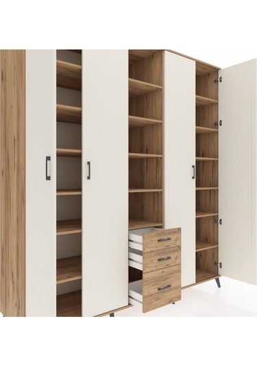 Kronos Dolap 17 Raflı 3 Çekmeceli 4 Kapaklı 220x59x243 Çam-aytaşı/çam Aytası/atlas Çam