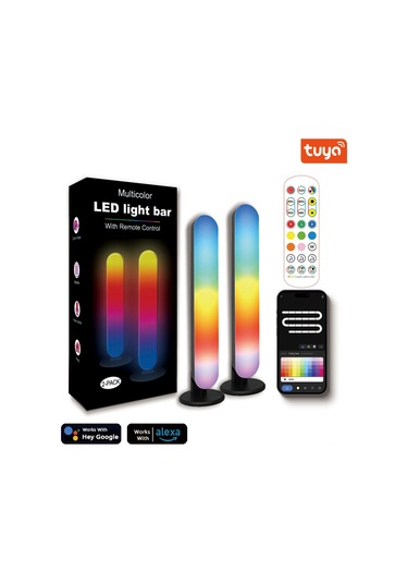 Geeksen Rgb Müzik Ritimli Akıllı Wi-fi Işıklı Lambalar, Oyuncu Bilgisayar Stüdyosu Dekoru, Bluetooth Kontrollü Led Işık Şeritleri 2 Adet Renkli