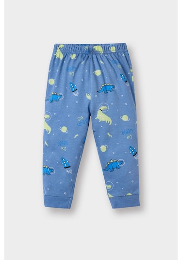 Defacto Erkek Bebek Pijama Takımı Dinozor Baskılı Uzun Kollu Penye Üst Uzun Alt E9472a525aube534 Mavi