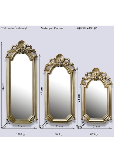 Lucia 3'lü Ayna Altın