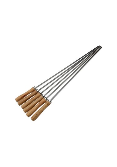 Pazly Barbekü İçin Ahşap Saplı Paslanmaz Çelik Şiş 42cm 6'lı Paket