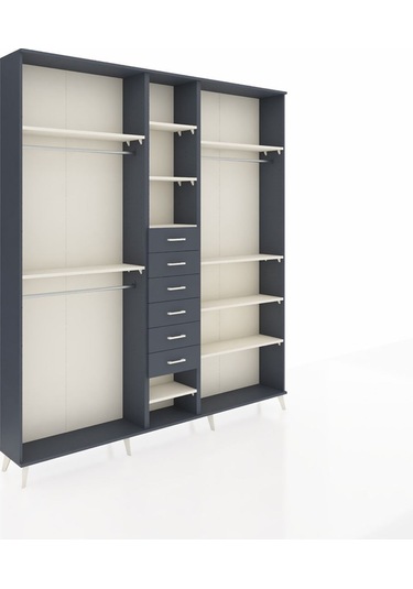 Arges Dolap 10 Raflı 6 Çekmeceli 3 Askılı 220x30x243 Antrasit-aytaşı/antrasit Aytası/antrasıt