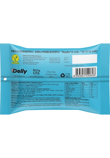 Delly Şeker İlavesiz Bitter Çikolata Kaplı Badem 12 x 40 G