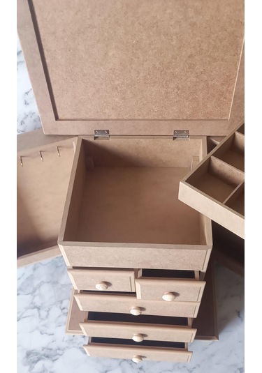 Hobi Adn Takı Kutusu Çok Fonksiyon 7 Çekmece Kutuda Sevk Mdf El Yapım Kahverengi