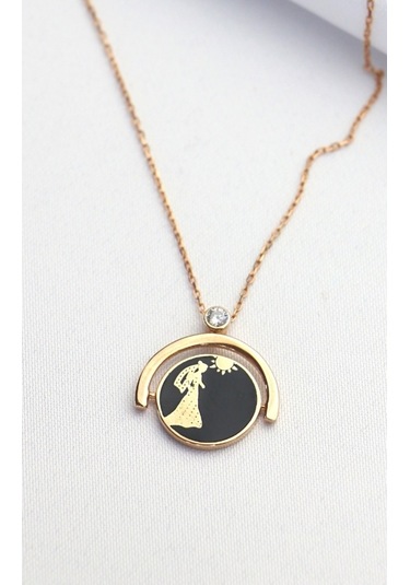 Çift Yönlü Siyah Gelin Damat Teklif Gümüş Kolye-Rose Gold