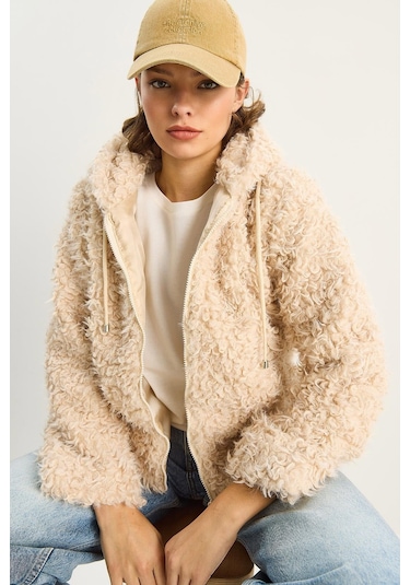 Shade Kadın Kapüşonlu Astarlı Teddy Mont 2818 60281117 - Krem