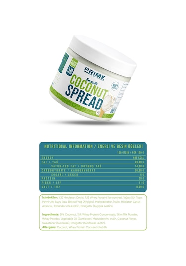 Prime Nutrition Smooth Coconut Protein Spread 350 Gram Hindistan Cevizi Kreması