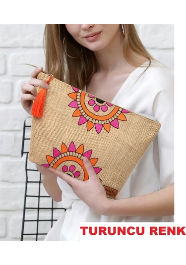 Ju Yaratıcı Tasarım Hasır Kadın Portföy & Clutch Üçgen Çanta