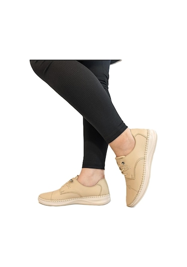 Voyager 9523 Bej Hakiki Deri Bayan Ayakkabı Bej