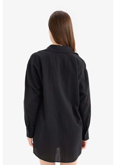 DeFacto Regular Fit Pamuklu Plaj Gömleği-Fall in Love W8241AZ25SMBK27 Siyah