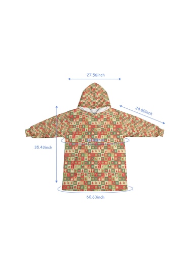 Noel Temalı Unisex Giyilebilir Battaniye Hoodie, Kalın Peluş, Kollar Ve Büyük Cep-a59 Bej