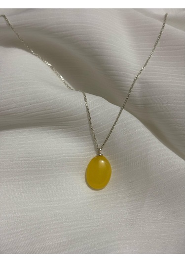 İlknur Doğal Taş Evi Kehribar Gümüş Kolye