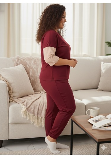 Kadın Bordo Büyük Beden Eşofman Takımı Bordo