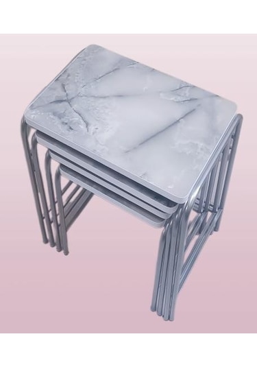 1448bng90220 Zigon Sehpa Demet Metal Model Nikelaj Ayak Ahşap Mermer Dalgalı Desen