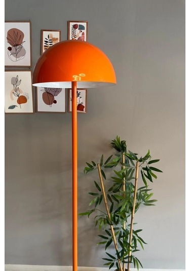 Dimmerli Işığı Ayarlanabilen Işığı Artırılıp Azaltılabilen Turuncu Metal Lambader Turuncu