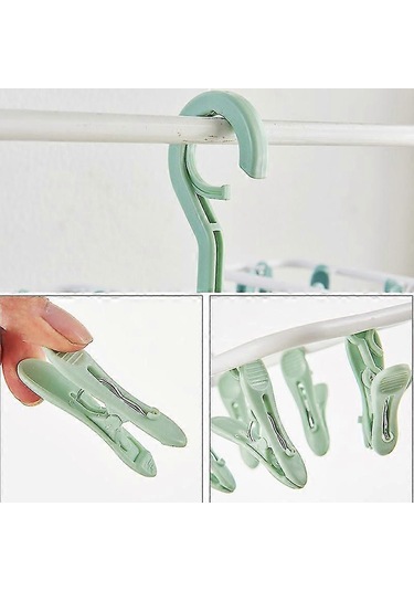 Ganzhoushop Ev Kurutma Rafı Çorap İç Çamaşırı Askısı Balkon İçin 12 Mandallı Katlanabilir Çamaşır Kurutma Rafıkhaki Çok Renkli