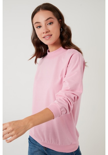 Lela Pamuklu Dik Yaka Basic Örme Bayan Sweat 5863323 Pembe