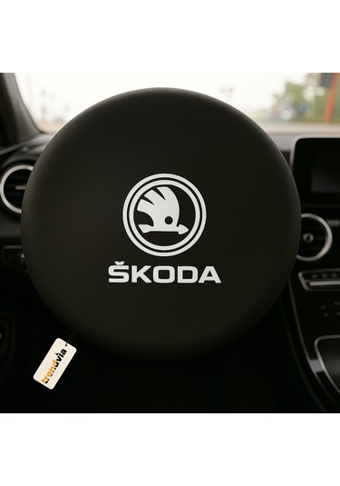 Skoda Araba Penye Kumaş Direksiyon Kılıfı Siyah - Direksiyon Koruyucu Kılıf Siyah