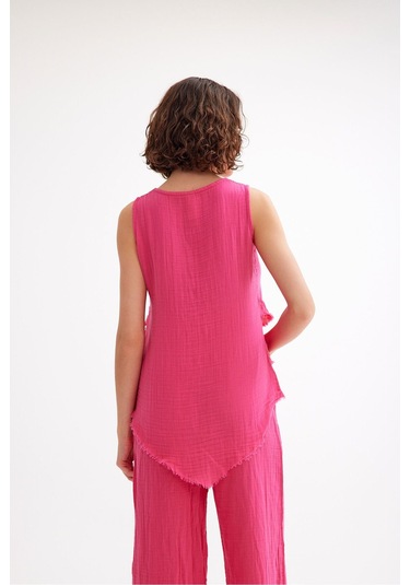 Pamuk Müslin Üçgen Bluz - Şık Ve Rahat Yaz Tasarımı Pembe