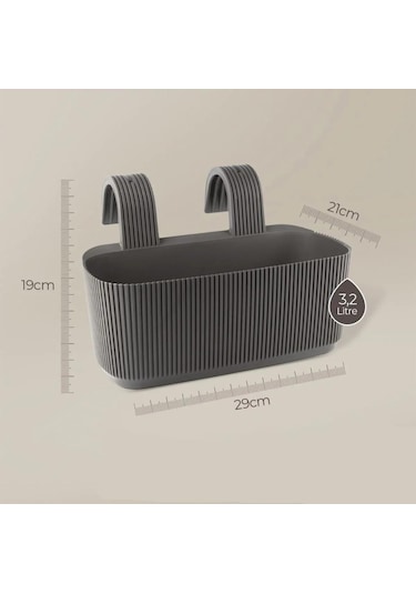 Omnipazar Krs-249 Dekoratif Plastik Pera Askılı Balkon Saksı 3.2 Litre Kahverengi