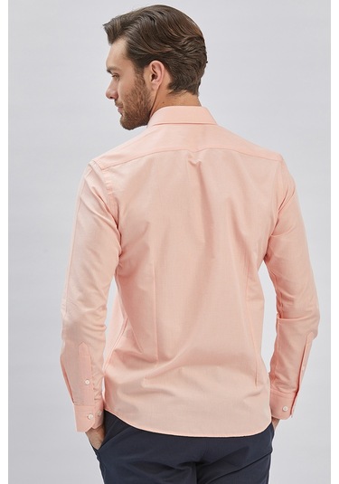 Pudra Uzun Kollu Bez Ayağı Sert Yaka Cepsiz Klasik Slim Fit Dar Kesim Gömlek 1004240230-pudra Pudra