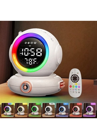 Szypzstore Uyanma Işığı Bluetooth Hoparlör Mini Fm Radyo Renkli Astronot Gece Lambası B2gol8 Beyaz