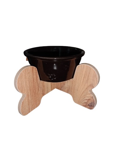 Realwood Seramik Kaseli Ahşap Ayaklı Tekli Kedi Köpek Mama Su Standı