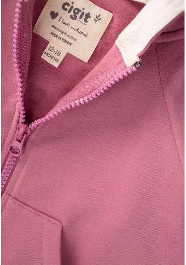 Cigit Kapşonlu Fermuarlı Hırka 1-14 Yaş Fuşya Fuşya