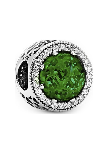 Nur Silver Yuvarlak Yeşil Taşlı Gümüş Charm Nur-bl00246