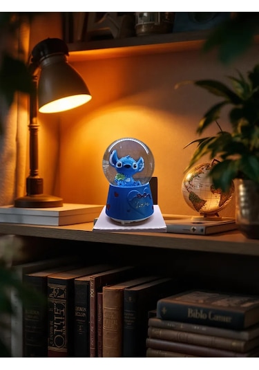 Stitch Müzikli Işıklı Püskürtmeli -10cm-8cm -mavi Renk Kar Küre