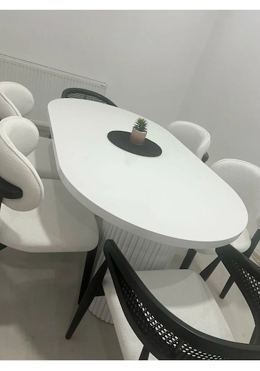 Meta 6'lı Polo Gazel Hazel Bohem İskandinav Ahşap 6 Kişilik Masa Takımı Krem