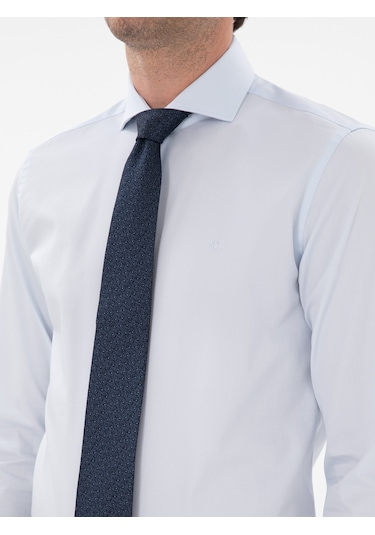 Cacharel Açık Mavi Slim Fit İtalyan Yaka Klasik Gömlek Denım