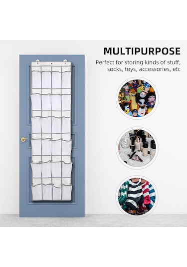 2 Adet 24 Büyük Örgü Cepler Saklama Çantası Kapı Arkası Ayakkabı Organizatörü Kapı Üstü Ayakkabı Rafı Ayakkabı Beyaz