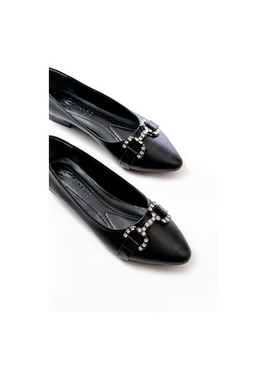 Aska Shoes İnf-133 Taşlı Tokalı Günlük Kadın Babet Siyah