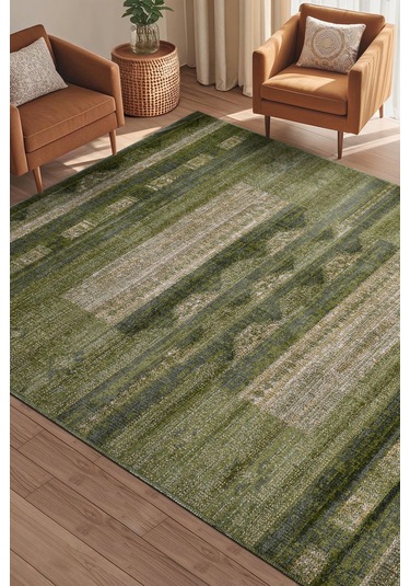 Arkaik Halı Koleksiyonu Zamansız Dokulu Desen, Tozumaz, Kolay Temizlik, İnce Form Yeşil