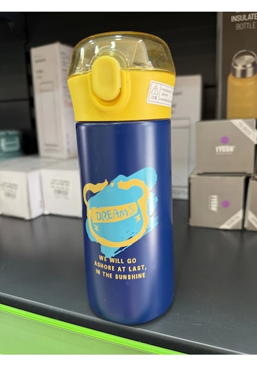 Paslanmaz Çelik Termos Su Şişesi 350ml Vakumlu Pipetli Mavi İthal Ürün Çok Renkli