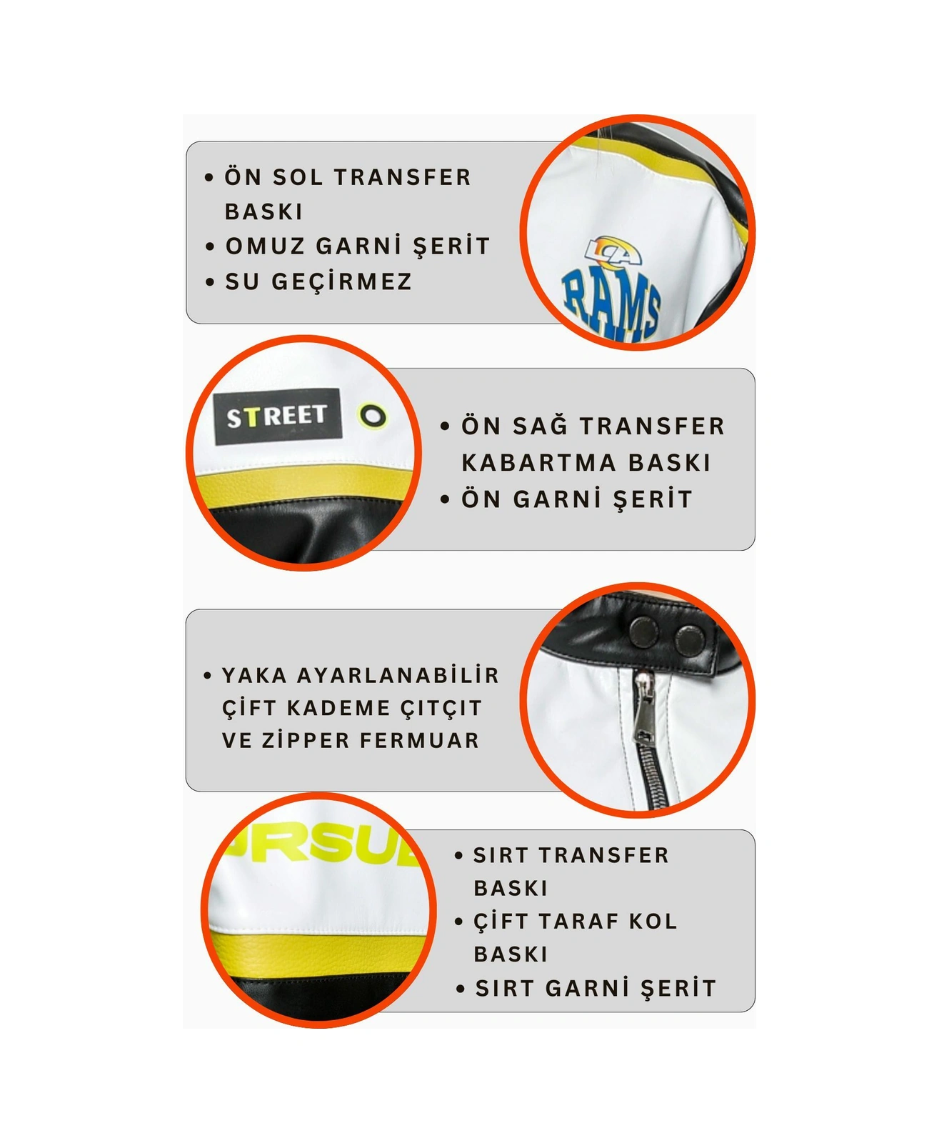 Kadın Oversize Baskılı Deri Şeritli Motorcu Montu Kısa Fermuarlı Yarışçı Ceketi Bomber Kolej Mont Sarı