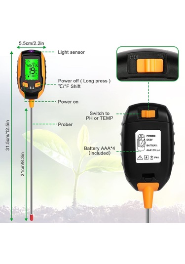 Dofolink Toprak Ph, Nem, Sıcaklık Ve Işık Ölçer - 5 Fonksiyonlu Toprak Analiz Cihazı Pil Dahil Değil