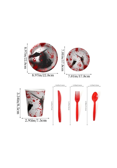 10 Adet Cadılar Bayramı Tek Kullanımlık Kan El İzi Sofra Korku Parti Dekorasyonu, Stil: 7 İnç Kağıt Tabaklar