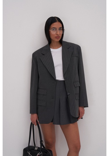 Volanlı Mini Etek Gri