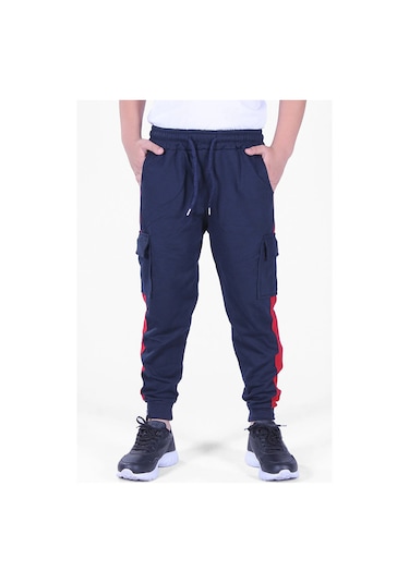 Yanı Şeritlii Kargo Cepli Erkek Çocuk Eşofman Altı Lacivert