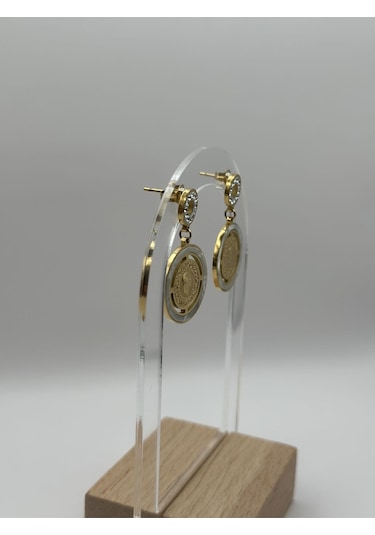 Arnes Jewelry Çelik Çeyrekli Zirkon Taşlı Küpe Ar181nes Gold