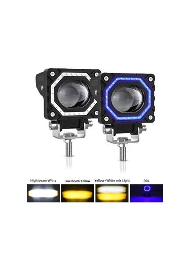 Youtek S14 Motosiklet Led Feneri Mavi Melek Gözü 1 Çift - 4 Mod: Beyaz, Sarı, Sarı+beyaz, Drl Buz Mavisi 120w 12000lm Ip68
