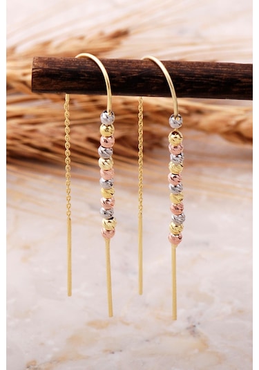 Dorissa Altın Yaldızlı Gümüş Zincir Küpe 5760