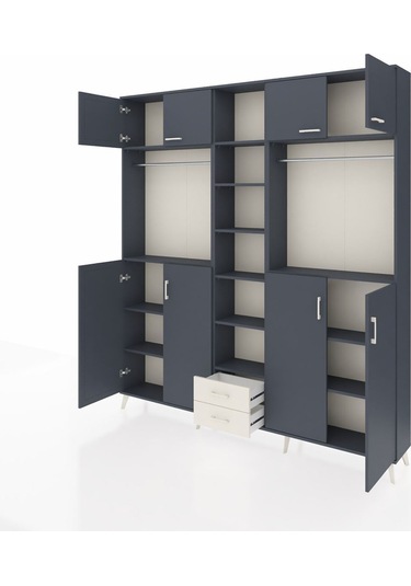 Arges Dolap 14 Raflı 2 Çekmeceli 2 Askılı 220x30x243 Antrasit-antrasit/aytaşı Antrasıt/aytası